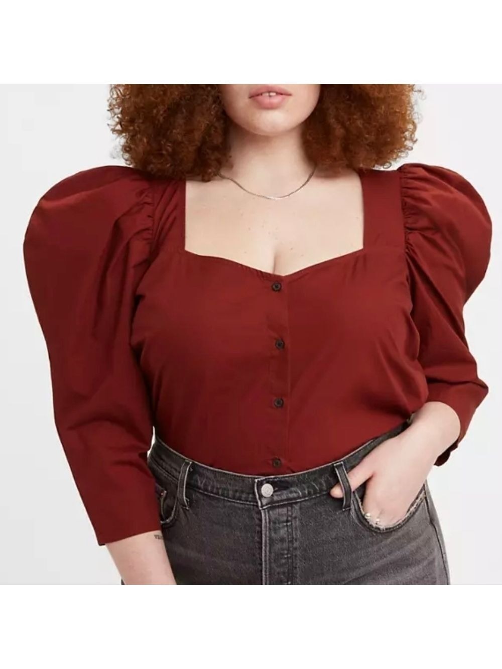3X • Levi's • Maroon Puff Sleeve Button Accent Ellora Blouse - Cropped